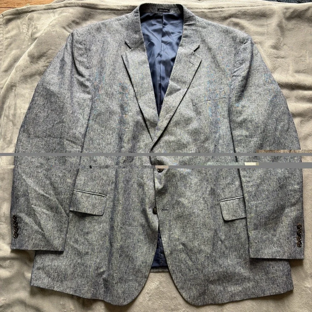 Stafford Signature Blue Classic Fit Linen Blend Lightweight Blazer Sport 54L